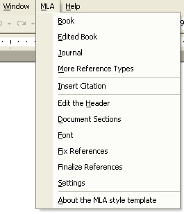 APA menu Word 2003